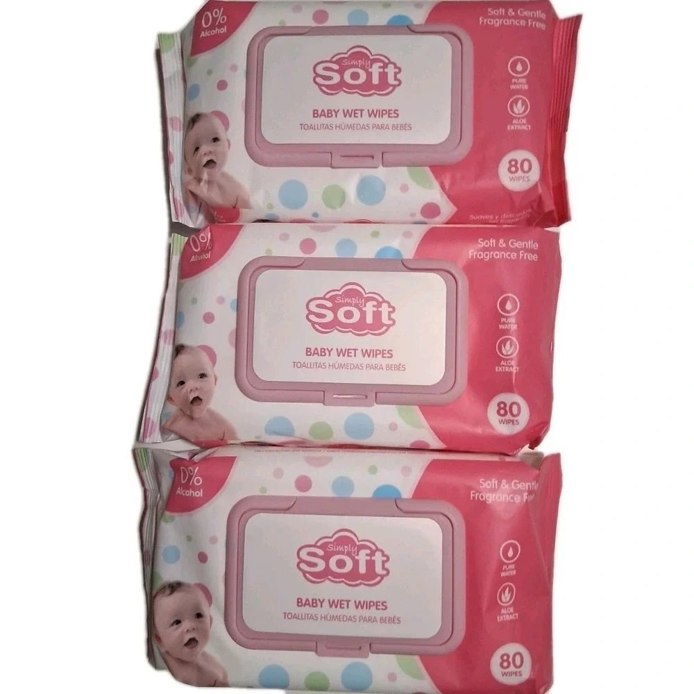 Simply Soft Baby Wipes Lot Of 3 Each Pack Has 80 = 240 Free Shipping